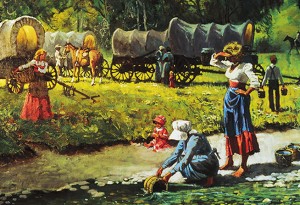 pionnières mormones puisant l'eau