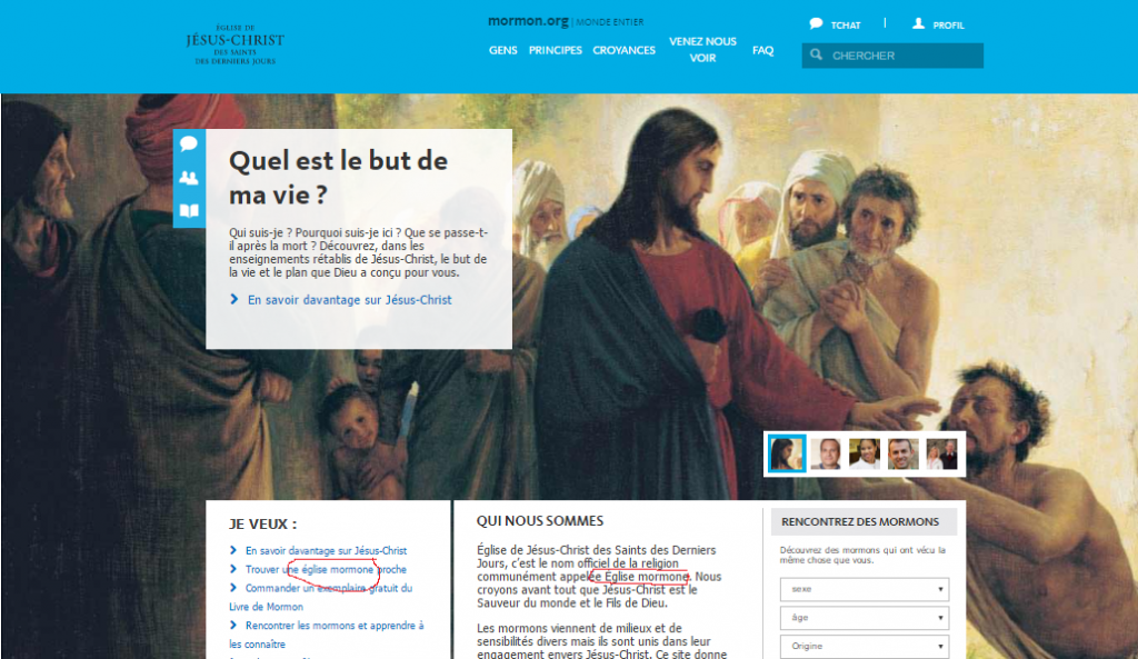 capture d'écran du site mormon.org site officiel de l'Eglise qui emploie lui même le terme d'Eglise mormone