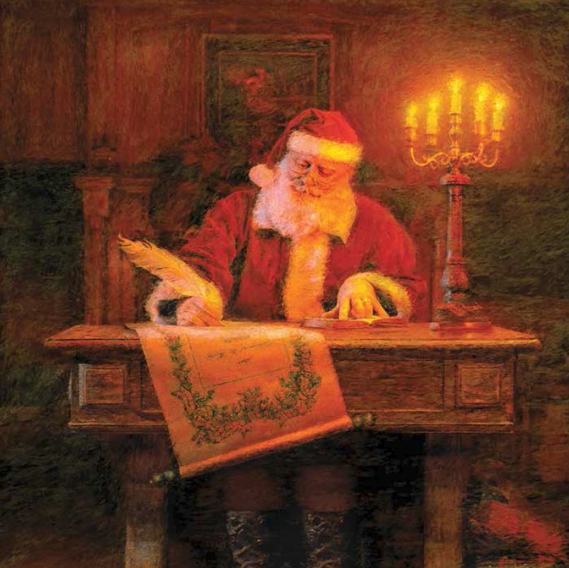 Père Noël écrivant sur un parchemin