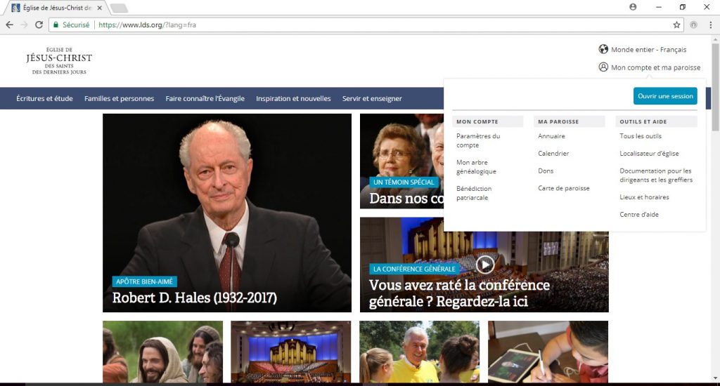 fonctionnalités du site lds.org