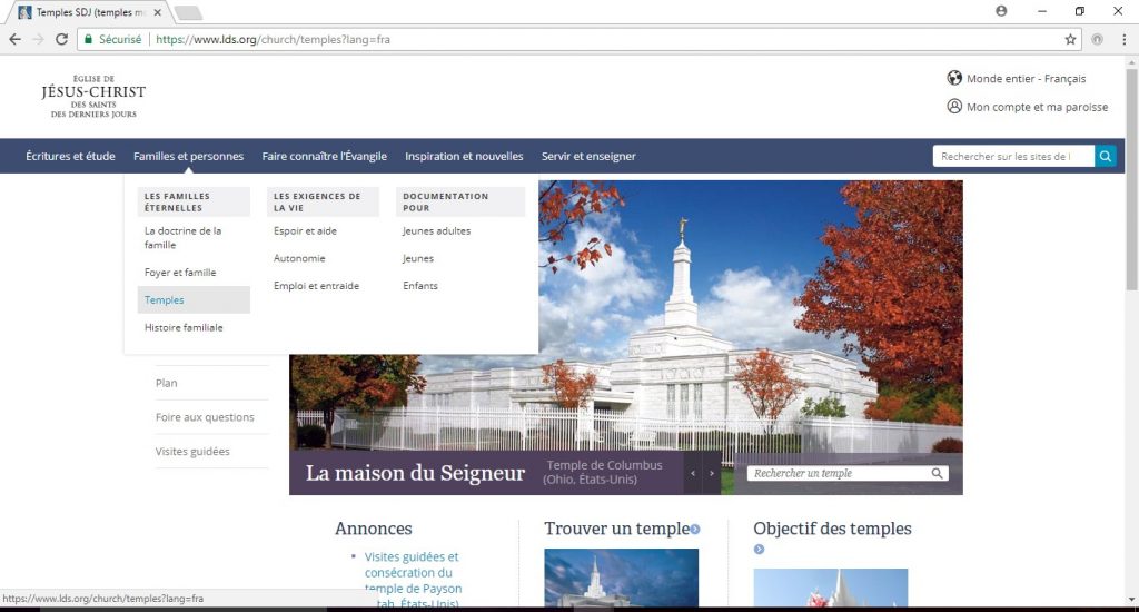 trouver un temple sur lds.org