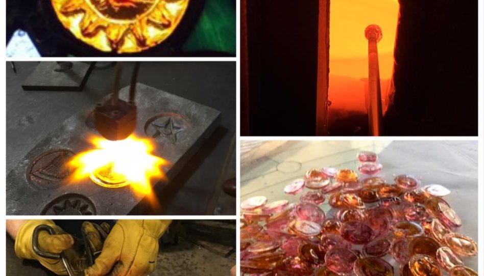 Forgeage dans les fours à une température de 1300°C des milliers de joyaux fabriqués spécialement. Le soleil compte 12 branches.